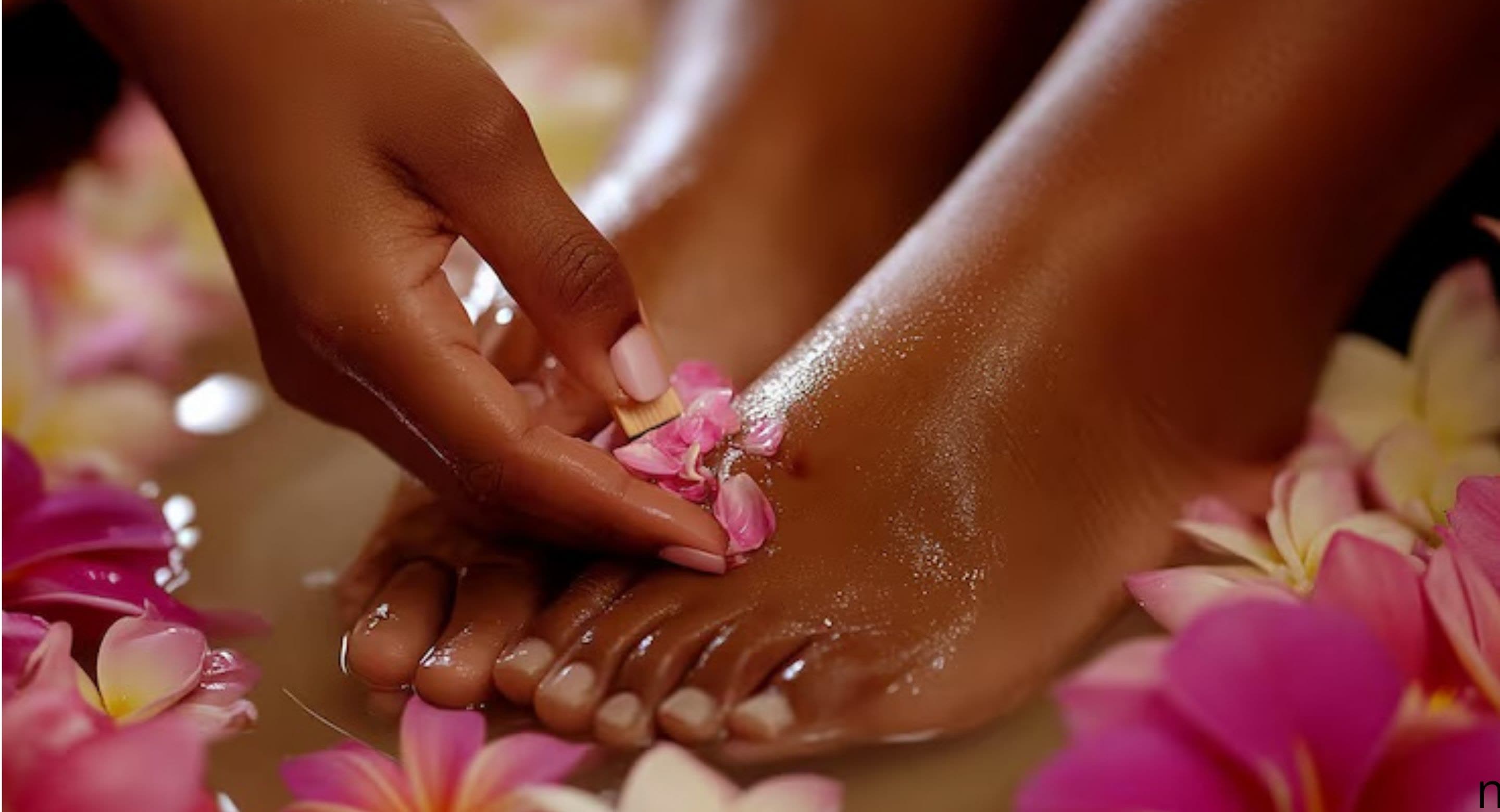 Soin des pieds aux pétales de fleurs